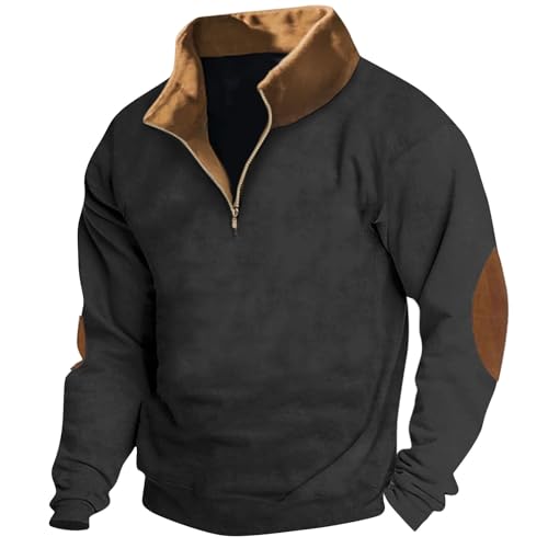 uxxnjfg Pullover Herren Ohne Kapuze Winter Sport Classic Sweatshirt 90er Jahre Outfit Herren Warme Fleece Stehkragen Langarmshirt Herbst Langarm Modern Poloshirt Weihnachtspullover Schwarz L von uxxnjfg