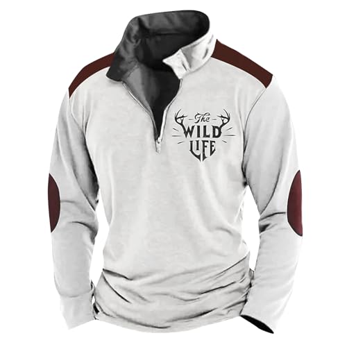 uxxnjfg Pullover Herren Ohne Kapuze Winter Warme Classic Oberteile Angebote des Tages Heute Baumwolle Sport Stehkragen Sweatshirt Herbst Langarm Thermo Arbeitspullover Fleecepullover Weiß 4XL von uxxnjfg