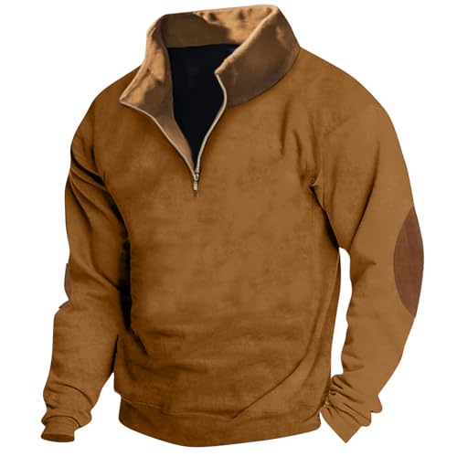 uxxnjfg Pullover Herren Winter Ohne Kapuze Sport Classic Pullover Männer Geschenke Warme Fleece Stehkragen Sweatshirt Herbst Langarm Thermo Poloshirt Fleecepullover Braun 4XL von uxxnjfg