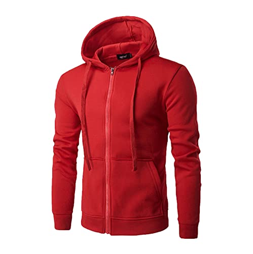 uxxnjfg Pullover Herren Winter Oversize Kapuzenjacke Zipper Hoodie Mit Kapuze Männer Geschenke Fitness College Gym Sweatjacke Herbst Outdoor Activewear Für Herren Rot XXL von uxxnjfg