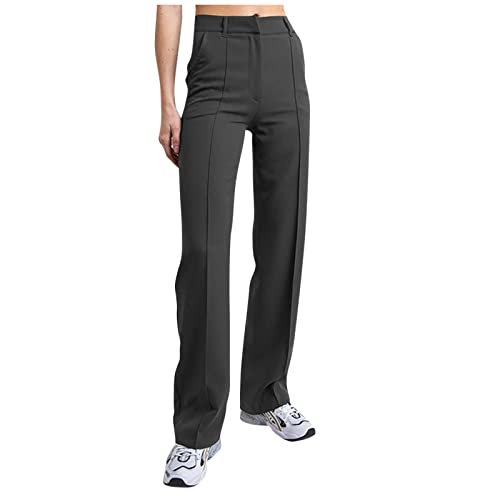 uxxnjfg Sporthose Damen Lockere Baumwolle Leinen Elastischer Bund Damenhosen Freizeit Weite Stretch Pants Damen Festliche Business Bohemian Bequeme Luftige Hosen Freizeithosen Für Damen Grau XS von uxxnjfg