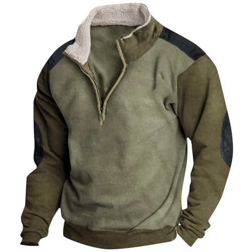 uxxnjfg Sweatshirt Herren Ohne Kapuze Winter Sport Classic Sweatshirt Angebote des Tages Heute Warme Baumwolle Stehkragen Pullover Herbst Langarm Vintage Arbeitspullover Fleecepullover Grün XXL von uxxnjfg