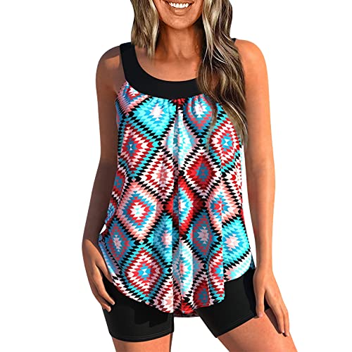 uxxnjfg Tankini Damen Bauchweg Set Badekleid Große Größen Tankinis Für Damen Badeanzug Zweiteiliger Push Up Oberteil Curvy Badetop Mit High Waist Badeshorts Swimsuits Strandmode(Rot,XXXXXL) von uxxnjfg