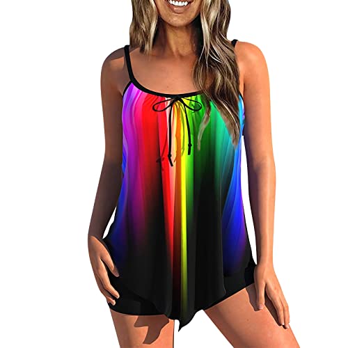 uxxnjfg Tankini Damen Bauchweg Zweiteilig Bademode Große Größen Tankinis Für Damen Badeanzug Set Push Up Badetop Curvy Oberteil Mit High Waist Badeshorts Strandmode Swimsuits(Multicolor,L) von uxxnjfg