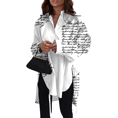 uxxnjfg Tunika Damen Locker Langarm Oberteile Blumen Bluse Bunt Strand Blusenshirt Musselin Große Größen Mode Halloween Hawaii Sommer Oberteile Herbst Damen Kleidung Weiss XL von uxxnjfg