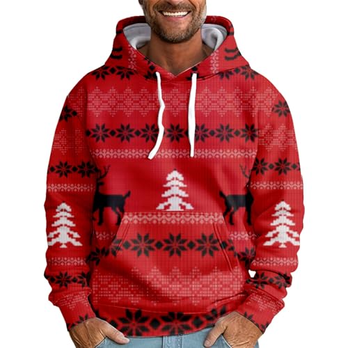 uxxnjfg Weihnachtsshirt Herren Warm Weihnachtsoutfit Fleece Pullover Kuschelpullover Fleecepullover Kuschel Rentier Kapuzenpullover Weihnachtspulli 6XL von uxxnjfg