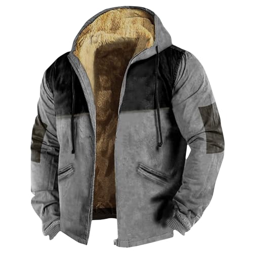 uxxnjfg Winterjacke Herren Jacke Fleecejacke Winter Warm Kapuzenjacke Weihnachtsgeschenke Mode Oversized Mäntel Outdoor Fahrrad Wandern Herbst Jacken Für Herren Mens Jacket Grau XL von uxxnjfg