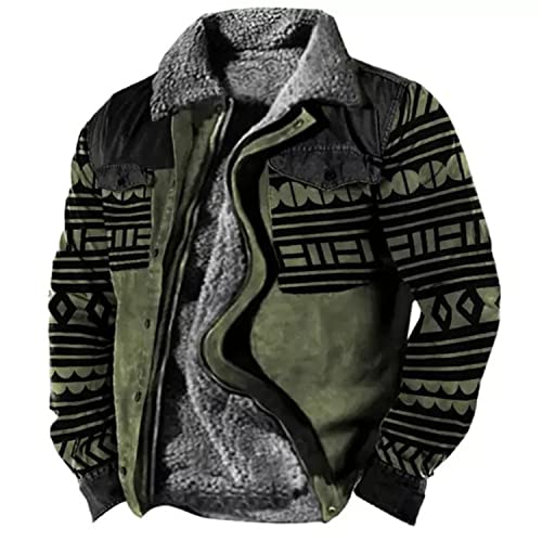 uxxnjfg Winterjacke Herren Übergangsjacke Warme Fleecejacke Zipper Winterparka Wärme Modern Arbeits Outdoor Jacken Vintage Langarm Arbeitsjacke Oberbekleidung Dunkelgrün XXL von uxxnjfg