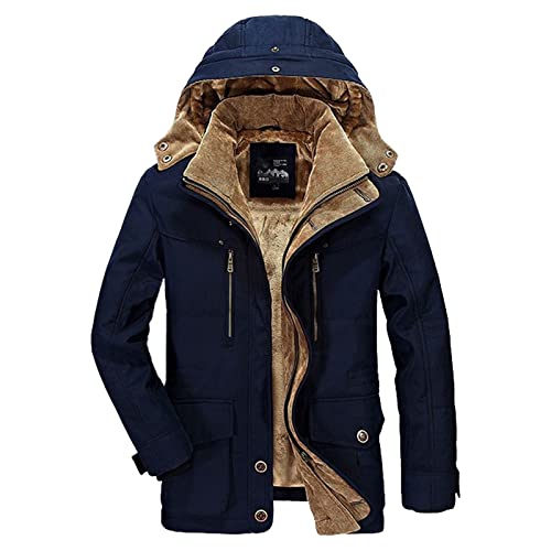 uxxnjfg Winterjacke Herren Übergangsjacke Warme Kapuzenjacke Zipper Trenchcoat Fleece Oversized Arbeitsjacke Locker Wärme Vintage Herbst Jacke Arbeits Langarm Wintermantel Dunkelblau 3XL von uxxnjfg