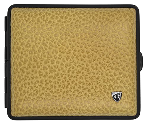 v.H 1912 VOM HOFE MANUFAKTUR Zigarettenetui Echtleder, Handmade in Germany, Eidechse beige mit matt schwarzem Rahmen, 85mm, ideal für 18 Zigaretten - Etui, Zigarettenbox von v.H 1912 VOM HOFE MANUFAKTUR