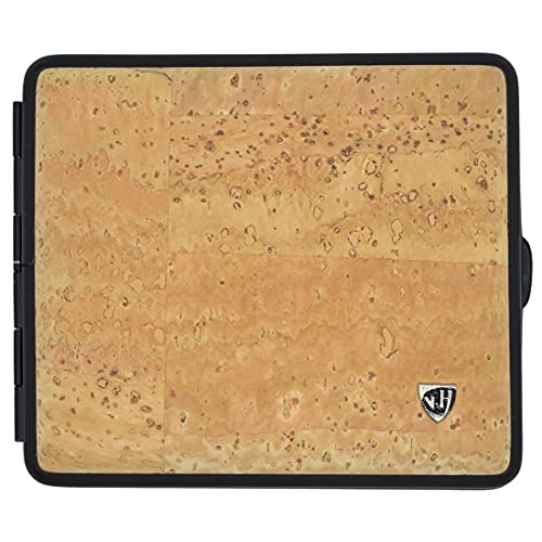 v.H 1912 VOM HOFE MANUFAKTUR v.H Zigarettenetui für 18 Zigaretten (85mm Normale Größe), Echtkork, Rahmen matt schwarz, mit Gummiband - Metall Box mit Gummiband - handgefertigt in Deutschland von v.H 1912 VOM HOFE MANUFAKTUR