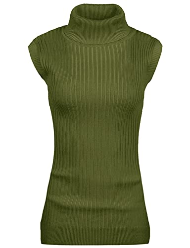 v28 Ärmelloses, dehnbares Strickpullover mit hohem Halsausschnitt für Damen - Grün - X-Klein von v28