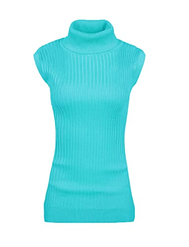 v28 Ärmelloses Damen-Pullover-Oberteil mit hohem Ausschnitt, dehnbar, Strickpullover, Lakeblue, X-Groß von v28