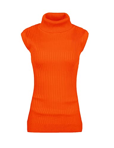 v28 Ärmelloses Damen-Pullover-Oberteil mit hohem Ausschnitt, dehnbar, Strickpullover, Orange/Abendrot im Zickzackmuster (Sunset Chevron), X-Groß von v28