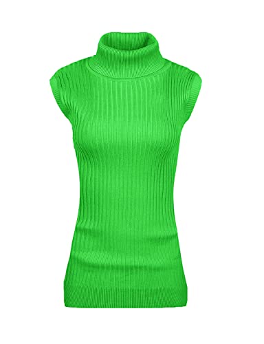 v28 Ärmelloses Damen-Pullover-Oberteil mit hohem Ausschnitt, dehnbar, Strickpullover, Tender Green, Groß von v28