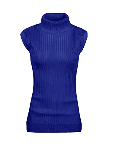 v28 Ärmelloses Rollkragen-Oberteil für Damen, Stretch, Strickpullover, Top, blau, X-Klein von v28