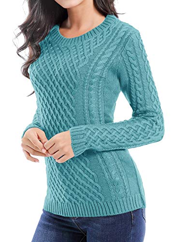 v28 Damen Crew Neck Knit Dehnbare elastizität Langarm-Pullover Pullover Pullover klein jadeblau von v28