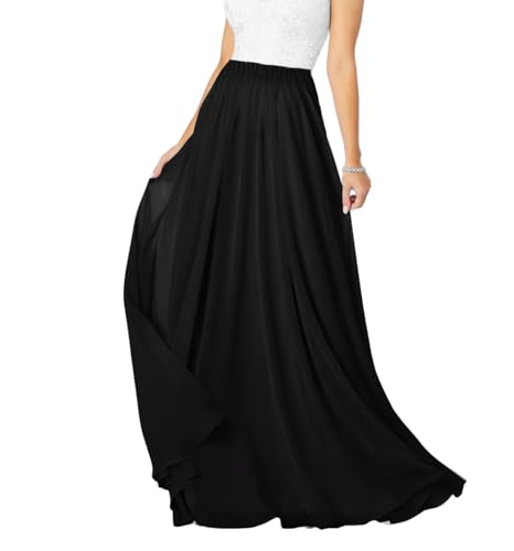 v28 Damen Full/knöchel-längen-elastische gefalteter Retro- Maxi Chiffon- Langer Rock xx-Large schwarz1 von v28