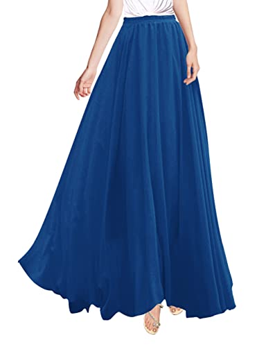 v28 Damen Full / Knöchel-Längen-elastische gefalteter Retro- Maxi Chiffon- langer Rock Klein Blue1 von v28