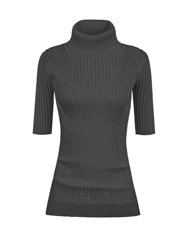 v28 Damen-Rollkragenpullover, halblange Ärmel, hoch dehnbar, gerippt, enganliegend, Dark Drey, X-Groß von v28
