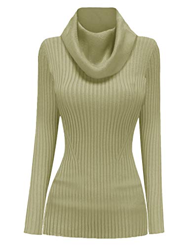 v28 Damen Stretchable Cowl Neck Knit Long Sleeve Slim Fit Bodycon Sexy Pullover, Cowlneck Softgrass, Mittel von v28