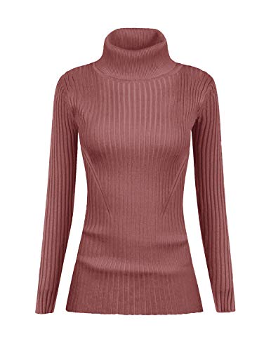 v28 Damen Stretchable Korea Rollkragenstrick Langarm Slim Sweater - Pink - Mittel von v28