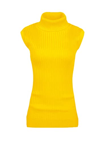 v28 Frauen ärmellose hohe Hals Rollkragen Stretchable Knit Sweater Top, gelb, Groß von v28