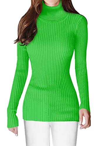 v28 Gerippter Pullover mit Stehkragen für Damen, niedlich, sexy, gestrickt, warm, tailliert, modischer Pullover, Tender Green, Groß von v28