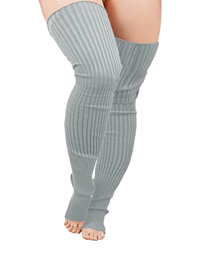 v28 Plus Size Knit Leg Warmer Frauen Dicke Oberschenkel Hohe Stiefel Extra Lange Große Socken, Übergröße - Hellgrau, Einheitsgröße von v28