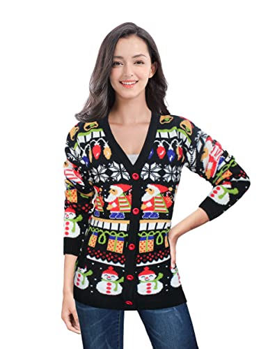 v28 Ugly Christmas Sweater für Frauen Rentier Funny Merry Knit Sweater Cardigan - - Mittel von v28