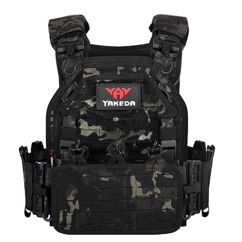 YAKEDA Taktische Weste für Herren 1000D Nylon Schnellverschluss Laserschneiden Modularweste Multicam Leichte Weste (Schwarz CP) von vAv YAKEDA