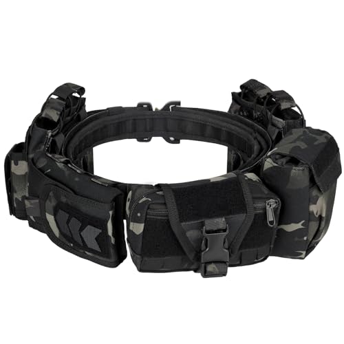 vAv YAKEDA 7 in 1 Tactical Modular Equipmen Duty Belts Law Enforcement Police Security Utility Belt mit Beuteln (Schwarzer CP) von vAv YAKEDA