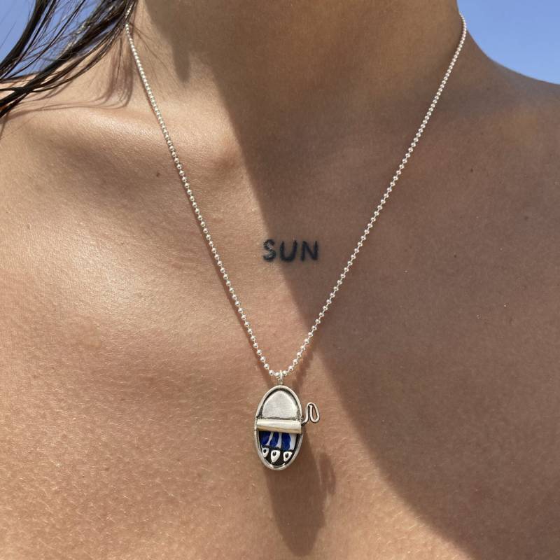 Silbernes Halsband | Dose Mit Blauen Sardinen Silberner Anhänger Originalanhänger, Oxidiertes Silber von vacialanevera