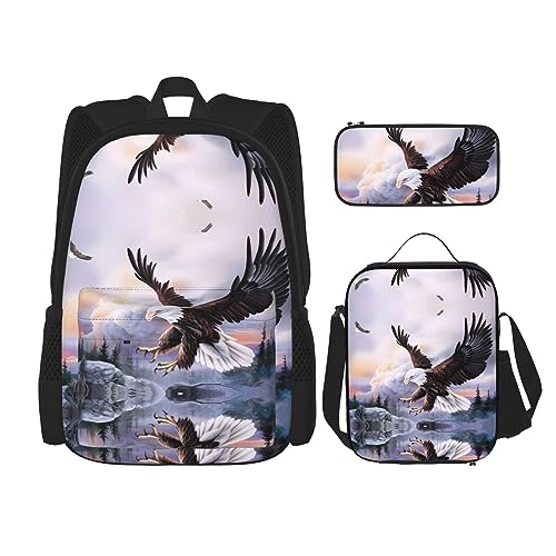 Schulranzen-Kombination – Modisches und leichtes Schulranzen-Set für Mädchen, Schulranzen-Sets Hortensie, Aquarell, Bald Eagle, Einheitsgröße von vacsAX