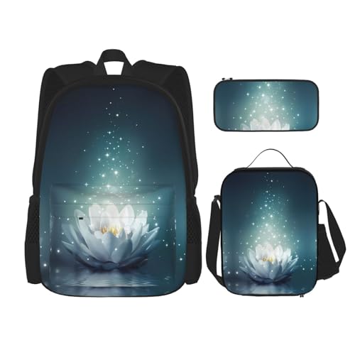 Schulranzen-Kombination – Modisches und leichtes Schulranzen-Set für Mädchen, Schulranzen-Sets Hortensie, Aquarell, Magic Lotus Floral, Einheitsgröße von vacsAX