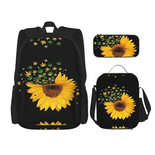 Schulranzen-Kombination - Modisches und leichtes Schulranzen-Set für Mädchen Schulranzen-Sets Gelb Zitrone, Unkraut mit Sonnenblume, Einheitsgröße von vacsAX