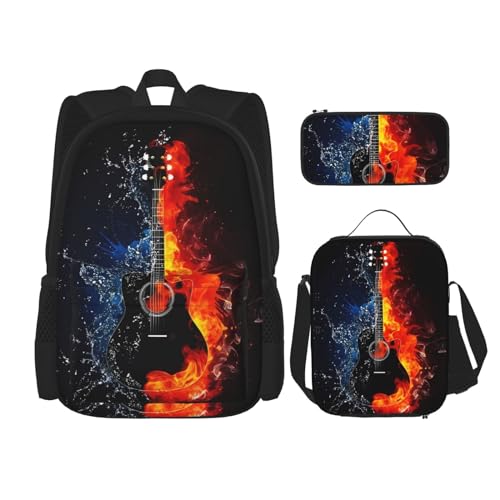 Schulranzen-Kombination - Modisches und leichtes Schulranzen-Set für Mädchen Schulranzen-Sets Marineblau Himmel und Sterne, Ice and Fire Gitarre, Einheitsgröße von vacsAX