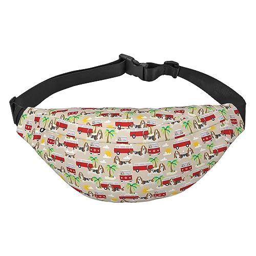 Wasserdichte Gürteltasche für Herren aus Polyester, leicht und langlebig, ideal für Damen und Herren, Donut, Basset Hound Hund Sommerbus Palmen, Einheitsgröße von vacsAX