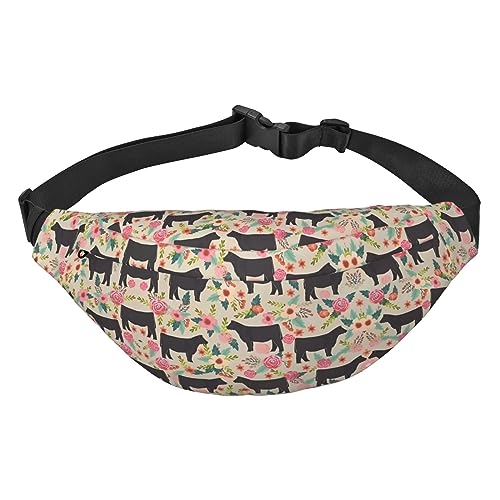 Wasserdichte Gürteltasche für Herren aus Polyester, leicht und langlebig, ideal für Damen und Herren, Eisbär, Pink Flower Show Steer Cows Rinder, Einheitsgröße von vacsAX