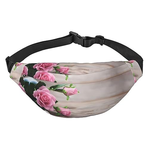 Wasserdichte Gürteltasche für Herren aus Polyester, leicht und langlebig, ideal für Damen und Herren, Schlagzeuger, Rosa Rosen (1), Einheitsgröße von vacsAX