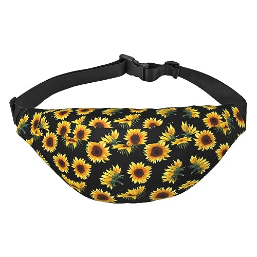 Wasserdichte Gürteltasche für Herren aus Polyester, leicht und langlebig, ideal für Damen und Herren, Tiger, Sonnenblumenblühende Blumen Pflanzen schwarz und gelb, Einheitsgröße von vacsAX