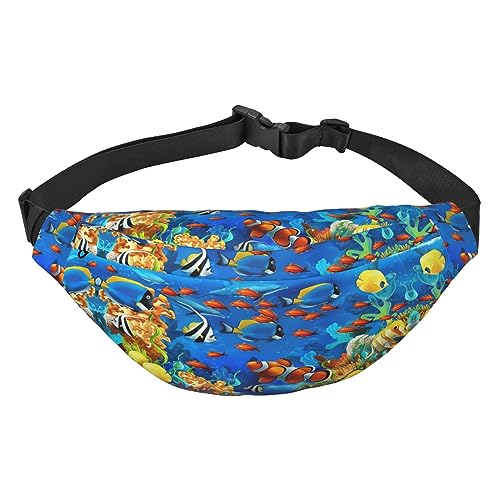 Wasserdichte Gürteltasche für Herren aus Polyester, leicht und langlebig, ideal für Damen und Herren, patriotischer Weißkopfseeadler mit amerikanischer Flagge, Ocean Tropical Fish Coral Undersea von vacsAX