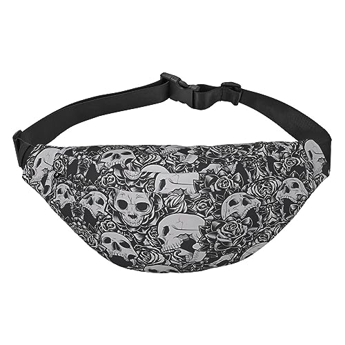 Wasserdichte Gürteltasche für Herren aus Polyester, leicht und langlebig, ideal für Damen und Herren, schwarz-weiß kariert, Horrible Dark Skulls Blumen Muster, Einheitsgröße von vacsAX