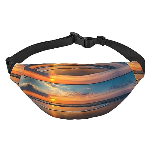 Wasserdichte Gürteltasche für Herren aus Polyester, leicht und langlebig, ideal für Damen und Herren, schwarzer Marmor, Beach Wave Sonnenuntergang, Einheitsgröße von vacsAX