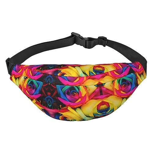 Wasserdichte Gürteltasche für Herren aus Polyester, leicht und langlebig, ideal für Frauen und Männer, Unterwasserwelt, Fische, Delphi, Rainbow Rose, Einheitsgröße von vacsAX