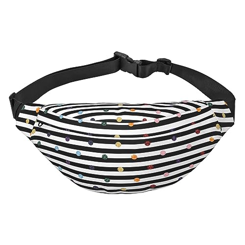 Wasserdichte Gürteltasche für Herren aus Polyester, leicht und langlebig, ideal für Frauen und Männer, Unterwasserwelt, Fische, Delphi, Regenbogen Polka Dot Streifen Schwarz und Weiß, Einheitsgröße von vacsAX