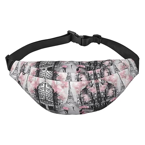 Wasserdichte Gürteltasche für Herren aus Polyester, leicht und langlebig, ideal für Frauen und Männer, französische Hahnen, Paris Street Eiffelturm Pink Floral, Einheitsgröße von vacsAX