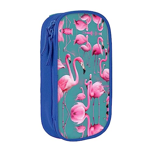 vacsAX A Flock of Flamingos Federmäppchen Leinwand Federmäppchen mit Reißverschluss Doppelschicht Große Kapazität Bleistift Tasche Organizer Box, blau, Einheitsgröße, Taschen-Organizer von vacsAX