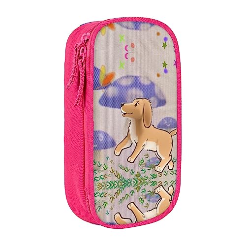 vacsAX Cartoon Pilz mit Hund Federmäppchen Leinwand Bleistift Tasche mit Reißverschluss Doppelschicht Große Kapazität Bleistift Tasche Organizer Box, rose, Einheitsgröße, Taschen-Organizer von vacsAX