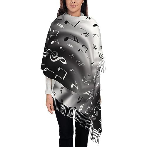 vacsAX Damen Fransenschal - Weicher Kaschmirschal für Herbst Winter - Stilvoller und warmer Schal für Frauen Rosa Flamingo-Muster, Musik, One size von vacsAX